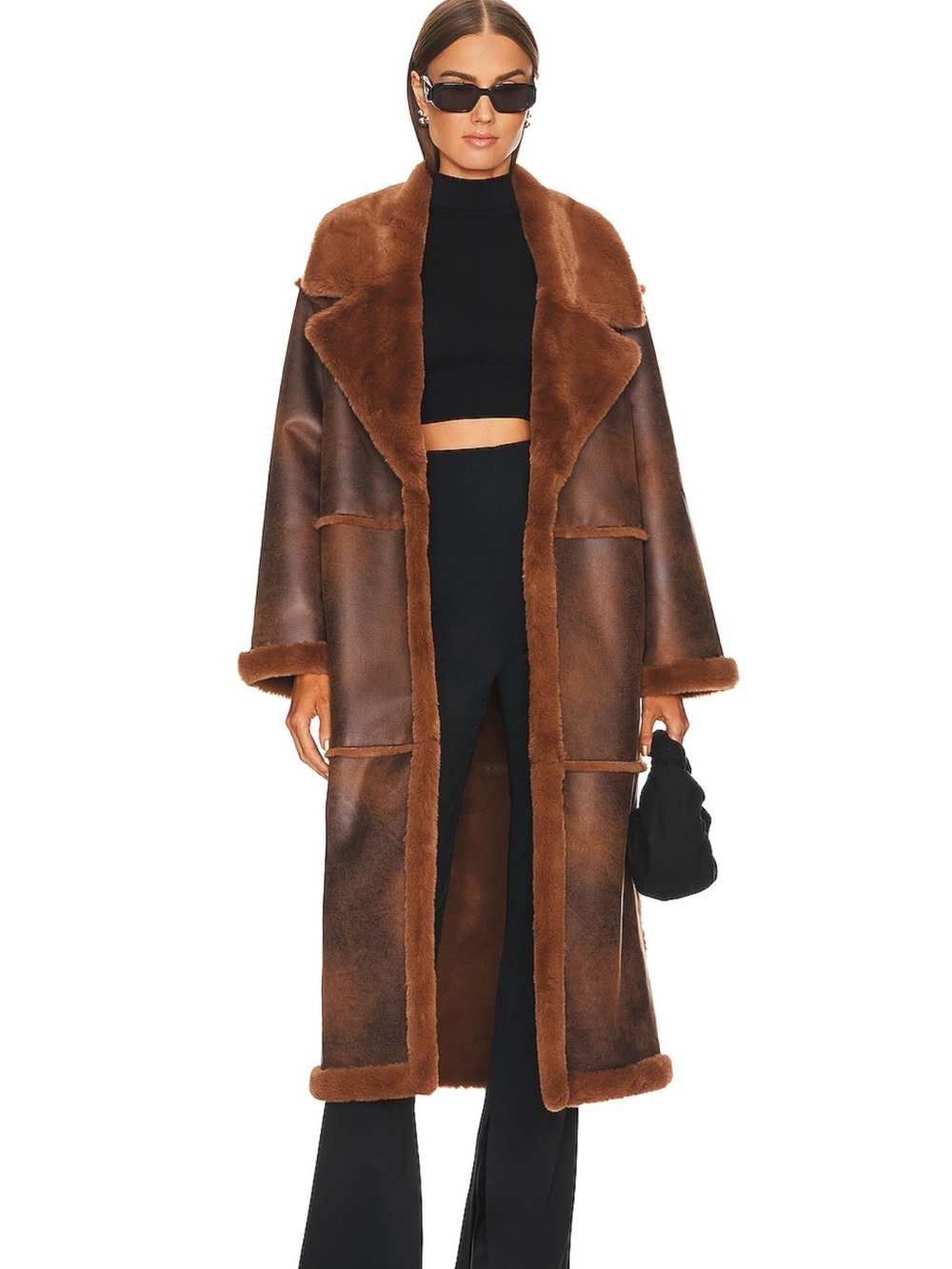 Tularosa Brown Faux Shearling Long Coat - Women's Luxe Winter Jacket